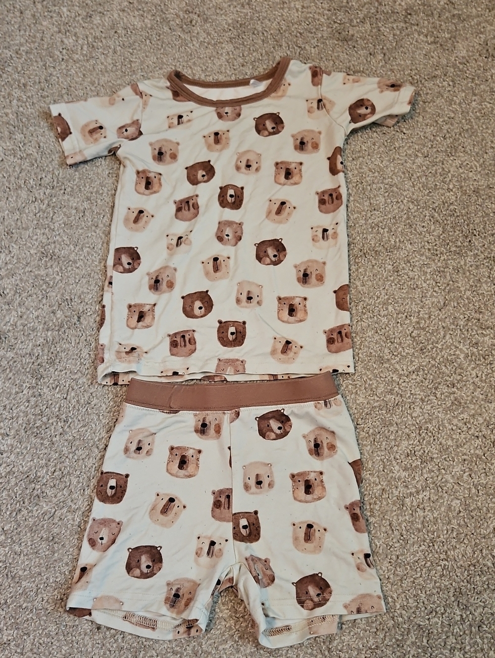 Little One Shop 2T Bamboo Bear Short Pajama Set Neutral Bears